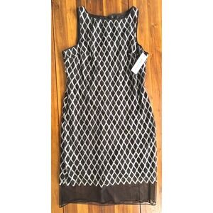Julia Jordan Black Silver Sequin Mesh Overlay Dress Sleeveless Cocktail, 12 NWT